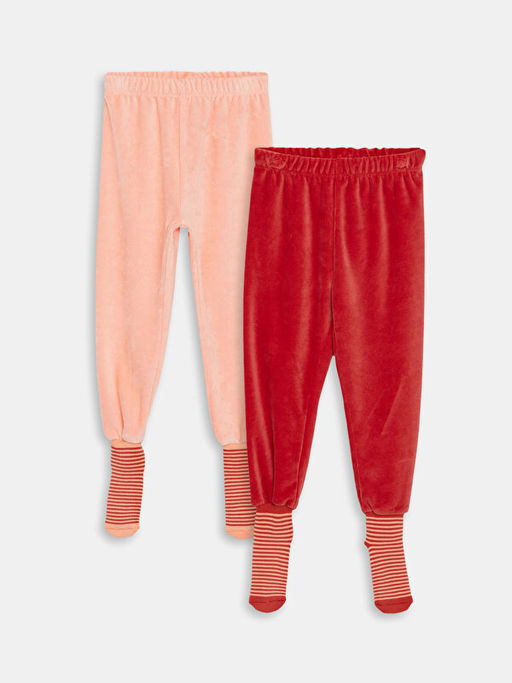 Beli Lastikli Kadife K?z Bebek ?orapl? Pijama Alt 2li