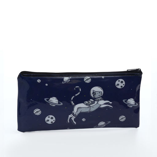 Косметичка-пенал на молнии, с рисунком Космический кот, тёмно-синяя - Simaland фото 2