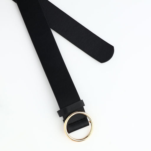 Ремень женский 110×3.5 см, круглая пряжка-затяжка металл, золотистая, чёрный