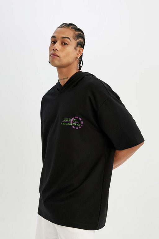 DeFactoFit Футболка Oversize с капюшоном и принтом на спине с короткими рукавами  фото 4