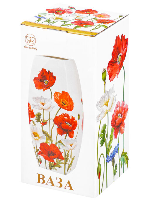 Ваза 3 л 12,5*12,5*30 см "Маки" квадрат, NEW BONE CHINA