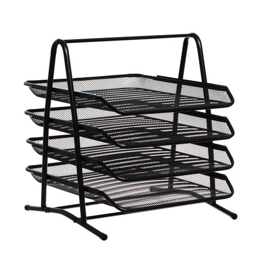 Лоток для бумаг А4, горизонтальный, металлическая сетка, 4 отделения, чёрный