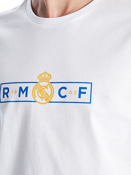 Bisiklet Yaka K?sa Kollu Real Madrid Bask?l? Erkek Taraftar Ti??rt