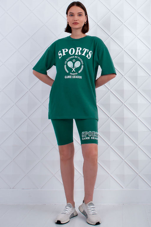 Арт. 5731 Костюм с велосипедками 42-50 (5 шт) Цвет:верх- изумруд, низ- изумруд - Калинка фото 4