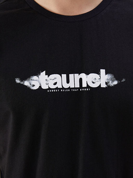 Bisiklet Yaka Bask?l? Penye Erkek Ti??rt