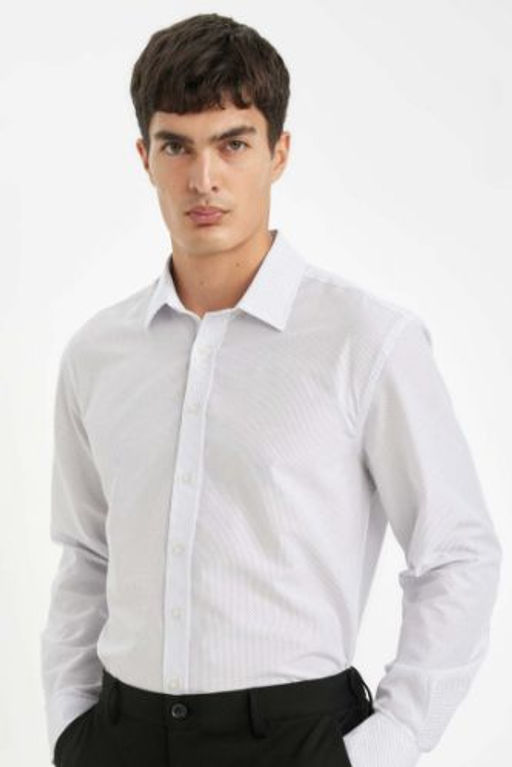 Modern Fit Modern Kesim Poplin Desenli Pamuk Kar?s?ml? Uzun Kollu Gomlek