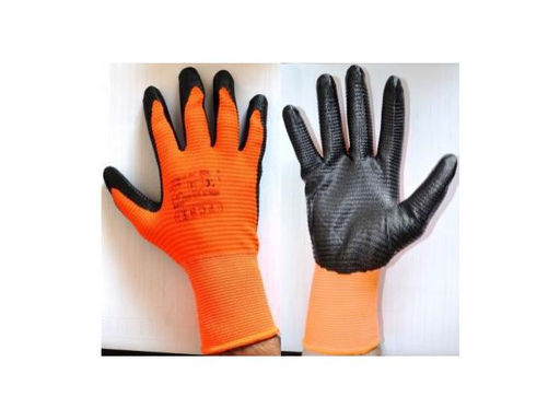Перчатки РИФЛЕН. Облитая ладонь,оранж и син.,чер. облив ладони,арт 0018 (УП-12 пар) ЦЕНА ЗА ПАРУ