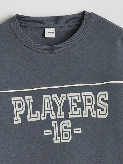 Bask?l? Erkek ?ocuk Kal?n Sweatshirt