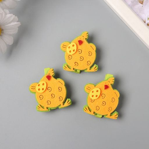 Декор для творчества дерево фетр «Прищепка. Курочка с яйцом», набор 3 шт., 1.8×3.8×4.8 см, МИКС