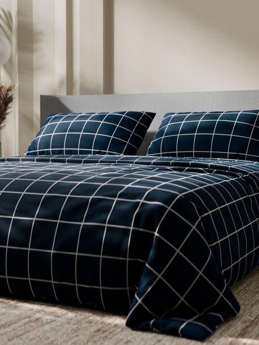 Постельное бельё Этель Дуэт Клетка, синее, 143?215-2 штуки, 220?240, 50?70-2 штуки, бязь, 125 г/м?  фото 2