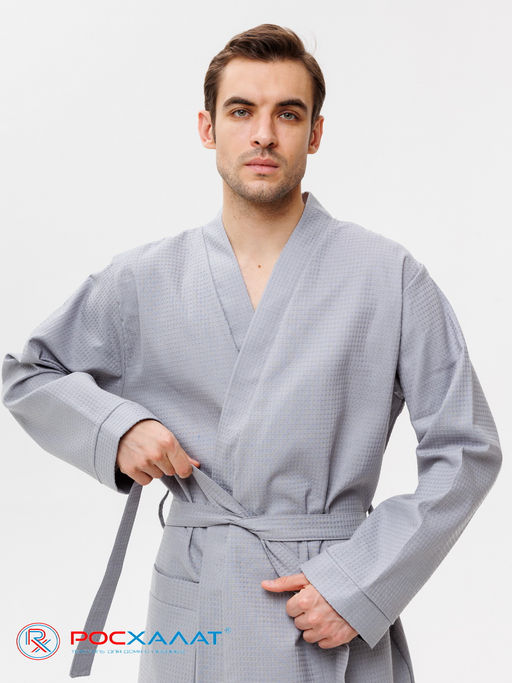 Мужской вафельный халат с планкой серый В-03 (20) - Росхалат фото 9