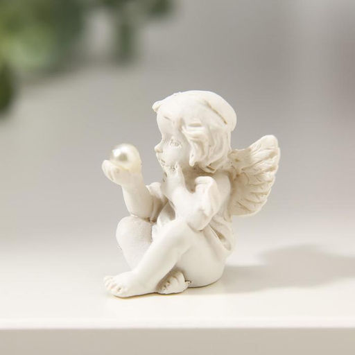Цена за 2 шт. Фигурка полистоун Ангелочек рассматривает жемчужину, 3.5?2.5?2.8 см, МИКС