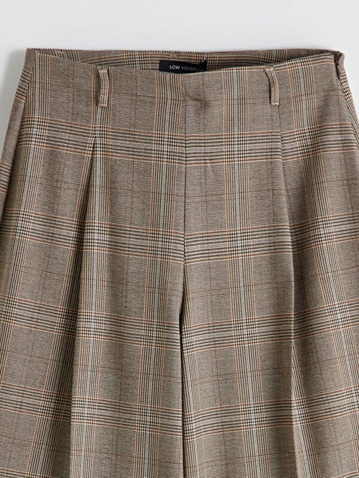 Loose Fit Ekose Geni? Pa?a Kad?n Pileli Pantolon