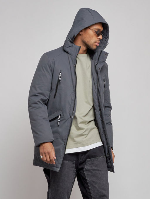 Парка мужская зимняя удлиненная молодежная темно-серого цвета 8305TC - Wonderrman фото 7