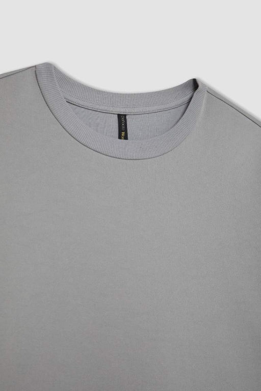 Женская серая базовая однотонная футболка с круглым вырезом и короткими рукавами Relax Fit - Defacto фото 8