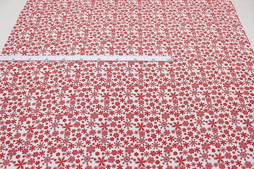 Бязь "Красные снежинки на белом", ш.1.5м, хлопок-100%, 120гр/м.кв