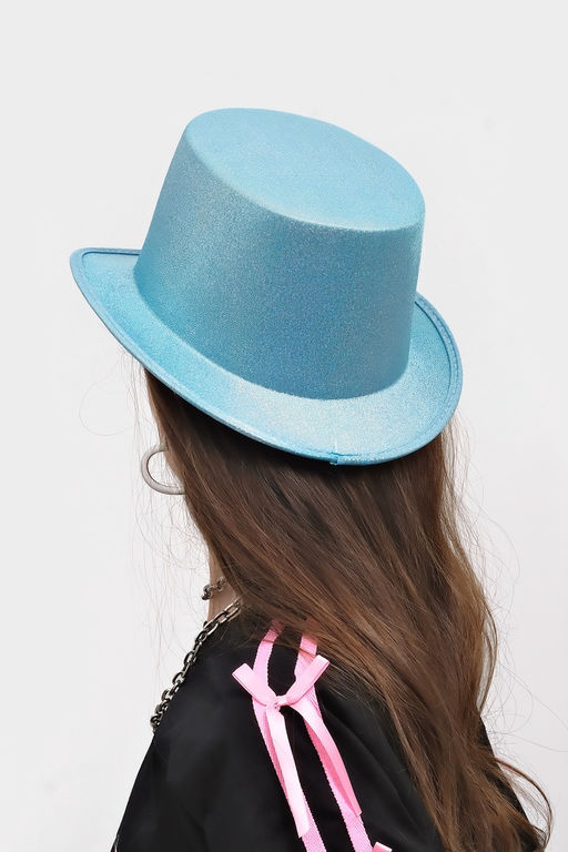 Карнавальная шляпа "Цилиндр" голубая с блёстками р-р 56-58