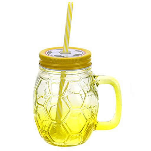 Кружка стеклянная Футбол 450мл, д6,2см h12см, д/основания 5,2см, с трубочкой, цветное стекло-микс, металлическая, цветная, винтовая крышка с отверстием для трубочки (Китай) - Домашняя мода фото 4