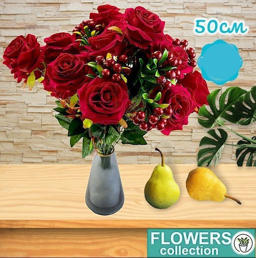 Букет шикарных бархатных Роз с ягодами 50см 7 - Buro фото 2