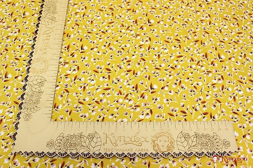 Штапель Звонкие колокольчики на горчичном, 1.44м, вискоза-100%, 110гр/м.кв - Купава фото 6