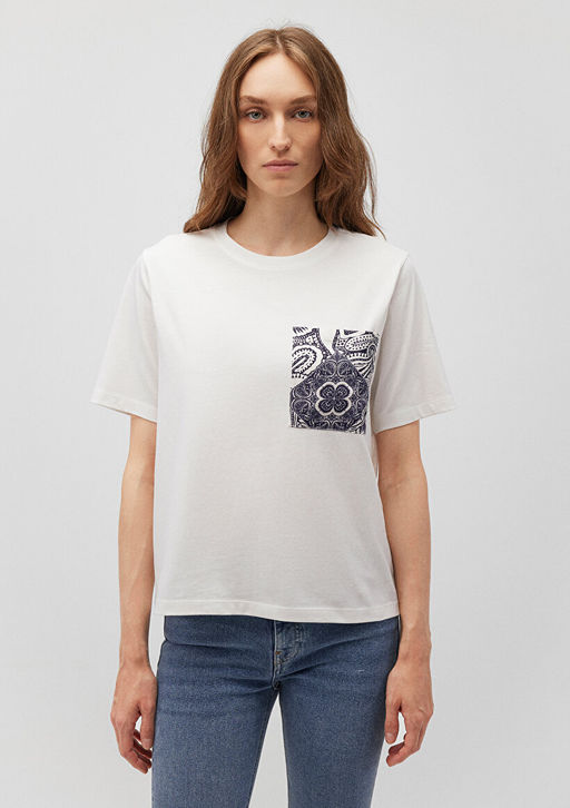 Bask?l? Beyaz Tisort - Mavi фото 3