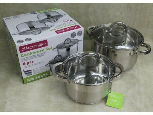 Набор кастрюль 4 предмета (2.1л, 3.9л; полые ручки) из нержавеющей стали (5627S) - Kamille фото 5