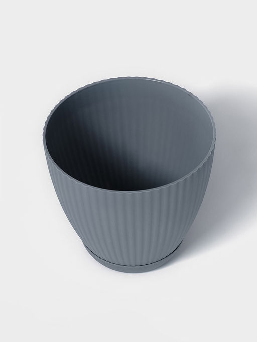 Горшок для цветов с поддоном Ribbed, пластиковый, 13.5×13.5×12 см, серый