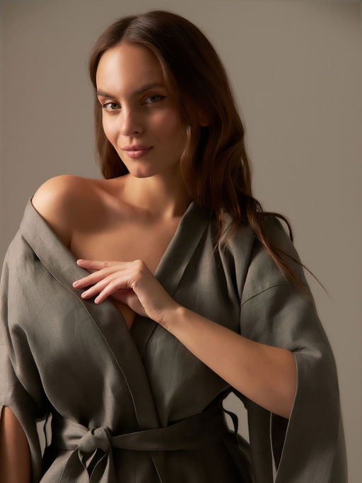 Халат женский короткий SL HOME Graphite, размер 44-52, лён 100%, графит