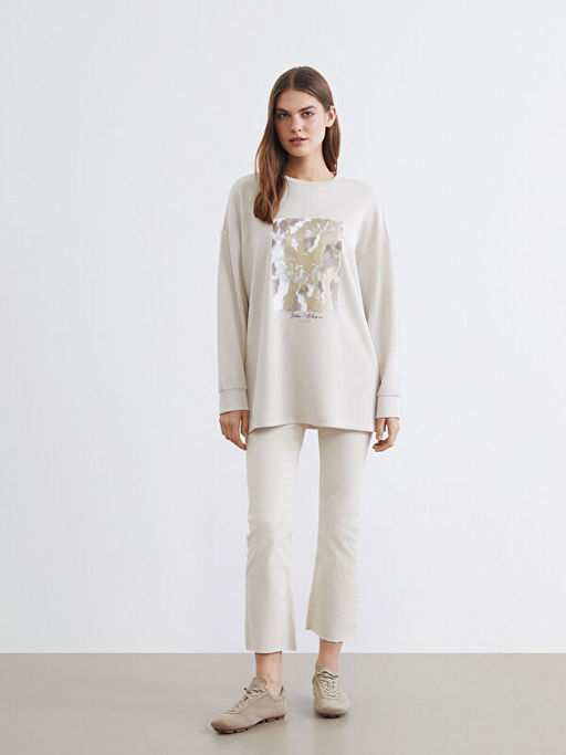 Bask?l? Soft Touch Oversize Kad?n Sweatshirt Tunik