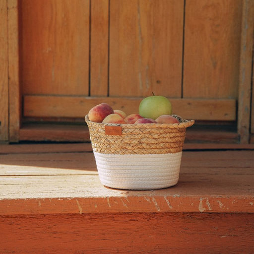 Корзина для хранения ручного плетения SL Home, с ручками, камыш, хлопок, 27×20×15 см