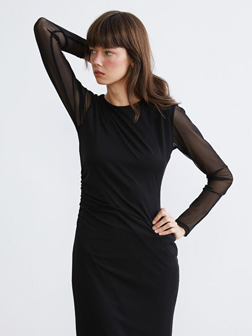 Bisiklet Yaka B?zg?l? Bodycon Elbise