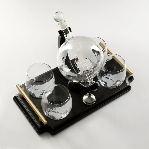 Мини-Бар «Карта мира», на подносе, на 4 персоны, штоф 930 мл, стаканы 300 мл, 19×34×23 см, стекло, дерево