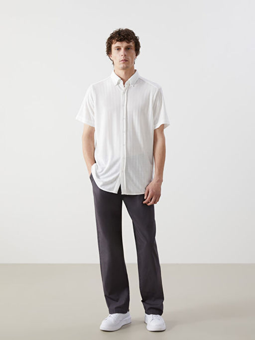 Regular Fit K?sa Kollu Desenli Poplin Erkek G?mlek