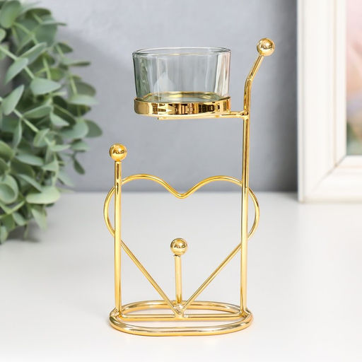 Подсвечник металлический, стекло на 1 свечу «Сердце. Шарики», d-4.5 см, золото, 9×4.5×17 см