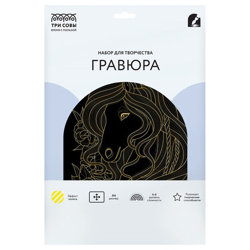 Гравюра с эффектом золота А4 "Лошадь в цветах" (GA4_48308, ТРИ СОВЫ)