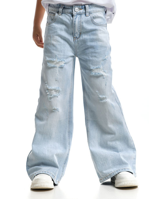 Джинсы клеш рваные для весны и лета 33-1053 св.голубой - Mini maxi фото 7