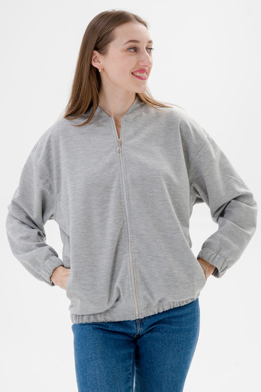 Бомбер из коттон фита серый меланж макси - Амадэль фото 5