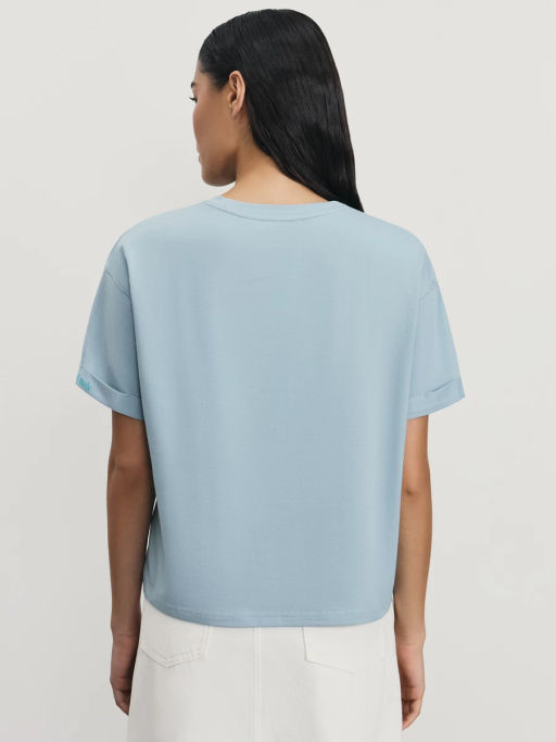 Футболка из хлопка с вышивкой на рукаве / Zarina  фото 5