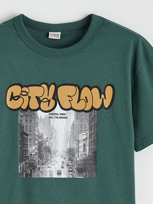 Bisiklet Yaka Bask?l? Erkek ?ocuk Ti??rt