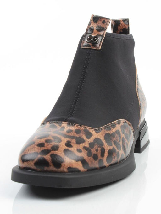 01-B44B-81PC BROWN/LEOPARD Ботинки демисезонные женские (натуральная кожа, текстиль, байка)