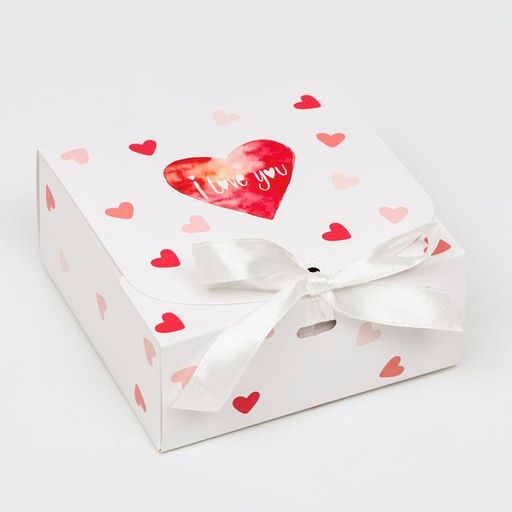 Цена за 5 шт. Подарочная коробка сборная с окном I LOVE YOU, 11.5×11.5×5 см