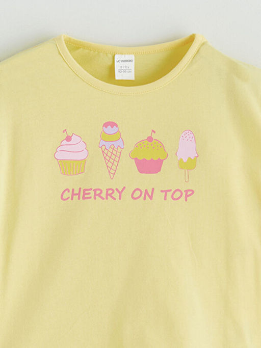 Bisiklet Yaka Bask?l? K?z ?ocuk Ti??rt