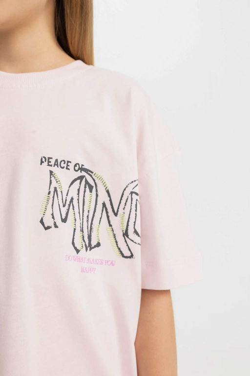 Футболка оверсайз с короткими рукавами и принтом для девочек - Defacto фото 5