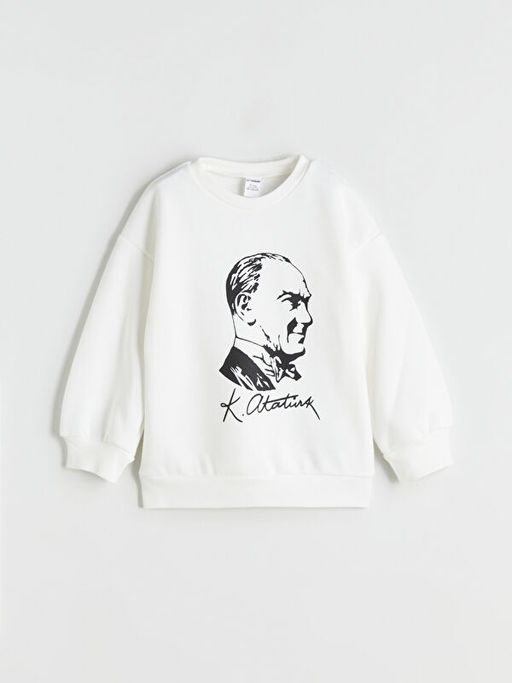 Bisiklet Yaka Uzun Kollu Atat?rk Bask?l? K?z Bebek Sweatshirt