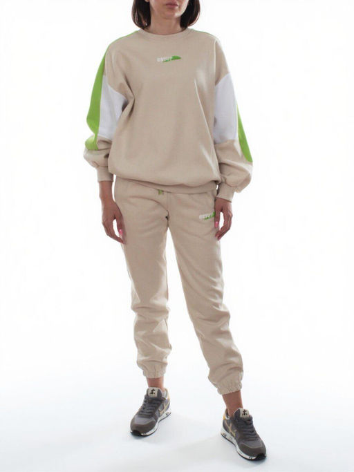 3160/3161 BEIGE/LT. GREEN Костюм спортивный женский (95% хлопок, 5% эластан)