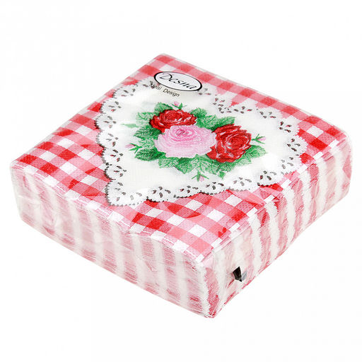 Салфетки бумажные "Desna Design" 24х24см, 1 слойные, 40 штук в упаковке, 100% целлюлоза, "Сердце и розы" (Россия)