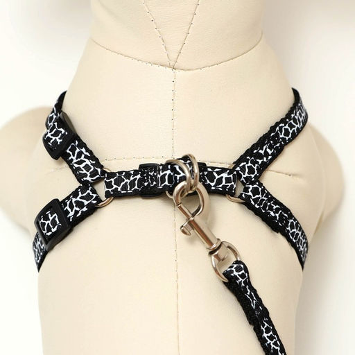 Комплект прошитый Жираф, ширина 1 см, поводок 120 см, шлейка 23-35 см, чёрно-белый - Пижон фото 4