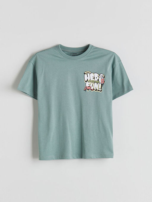 Bisiklet Yaka Bask?l? Erkek ?ocuk Ti??rt