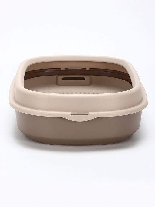 Лоток для кошек Фур-Мур 48×35.5 см с сеткой и бортом, Soft-touch, капучино