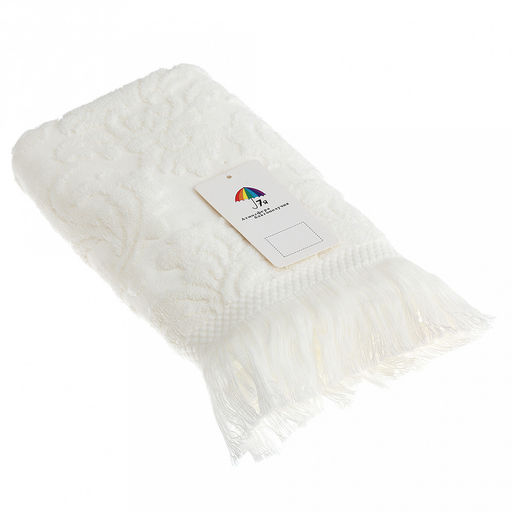 Полотенце махровое "Вензель" 50х90см, хлопок 100%, с бахромой, молочный (Китай)